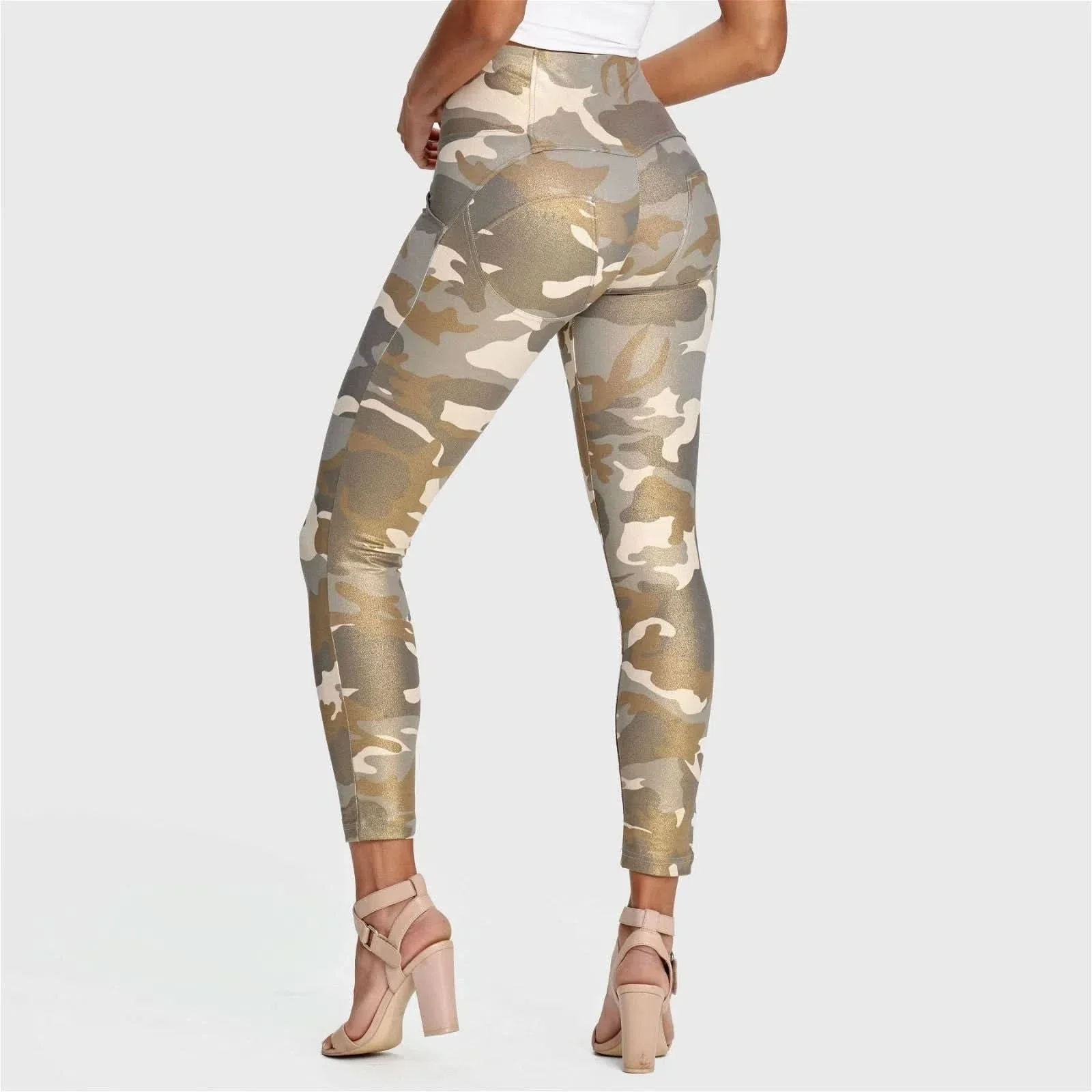 WRUP Fashion 3 Button - High Waisted - 7/8 Length - Glitter Gold Camo - Image 5