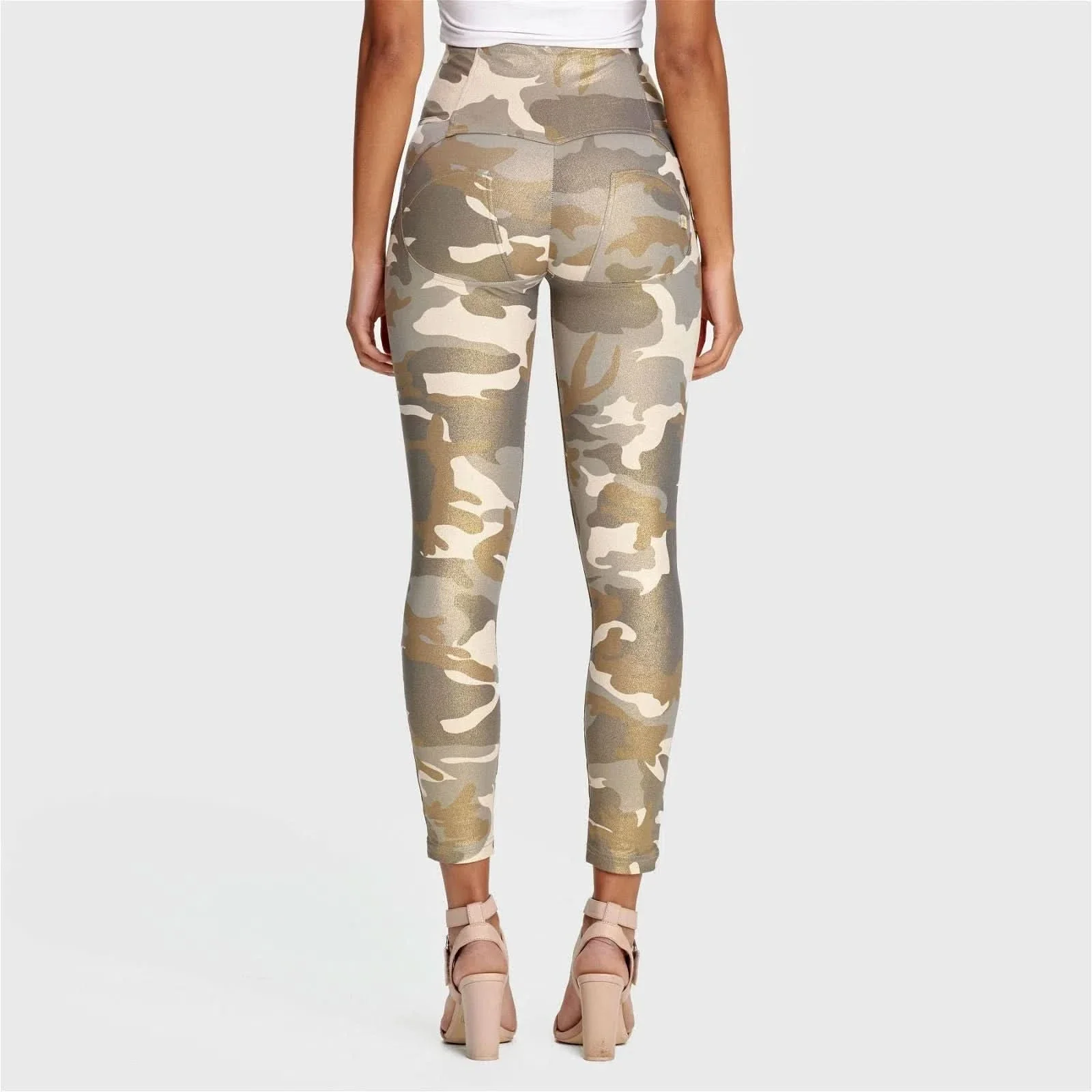 WRUP Fashion 3 Button - High Waisted - 7/8 Length - Glitter Gold Camo - Image 6