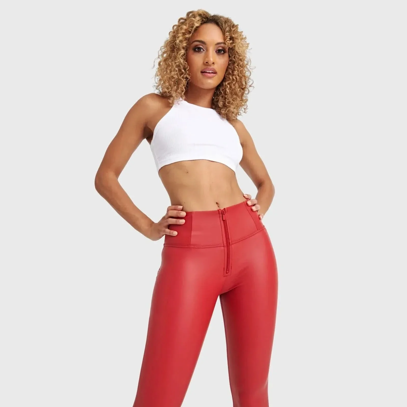 WRUP Faux Leather - High Waisted - 7/8 Length - Red - Image 5