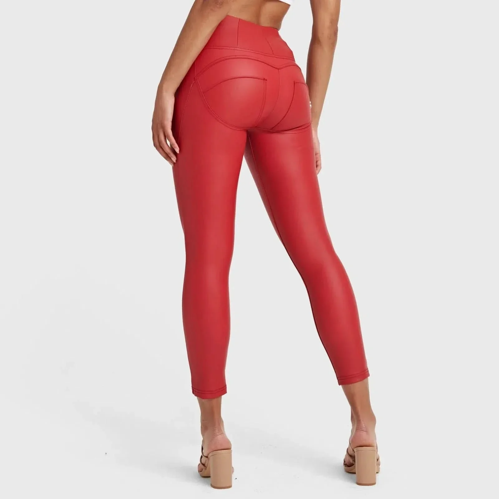 WRUP Faux Leather - High Waisted - 7/8 Length - Red - Image 8