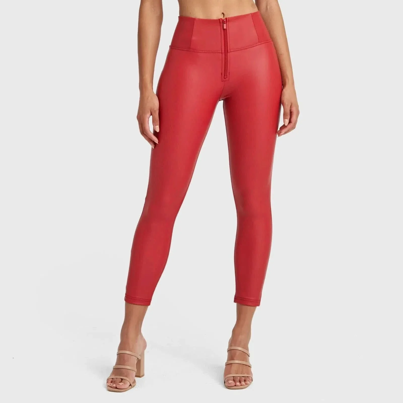 WRUP Faux Leather - High Waisted - 7/8 Length - Red - Image 9