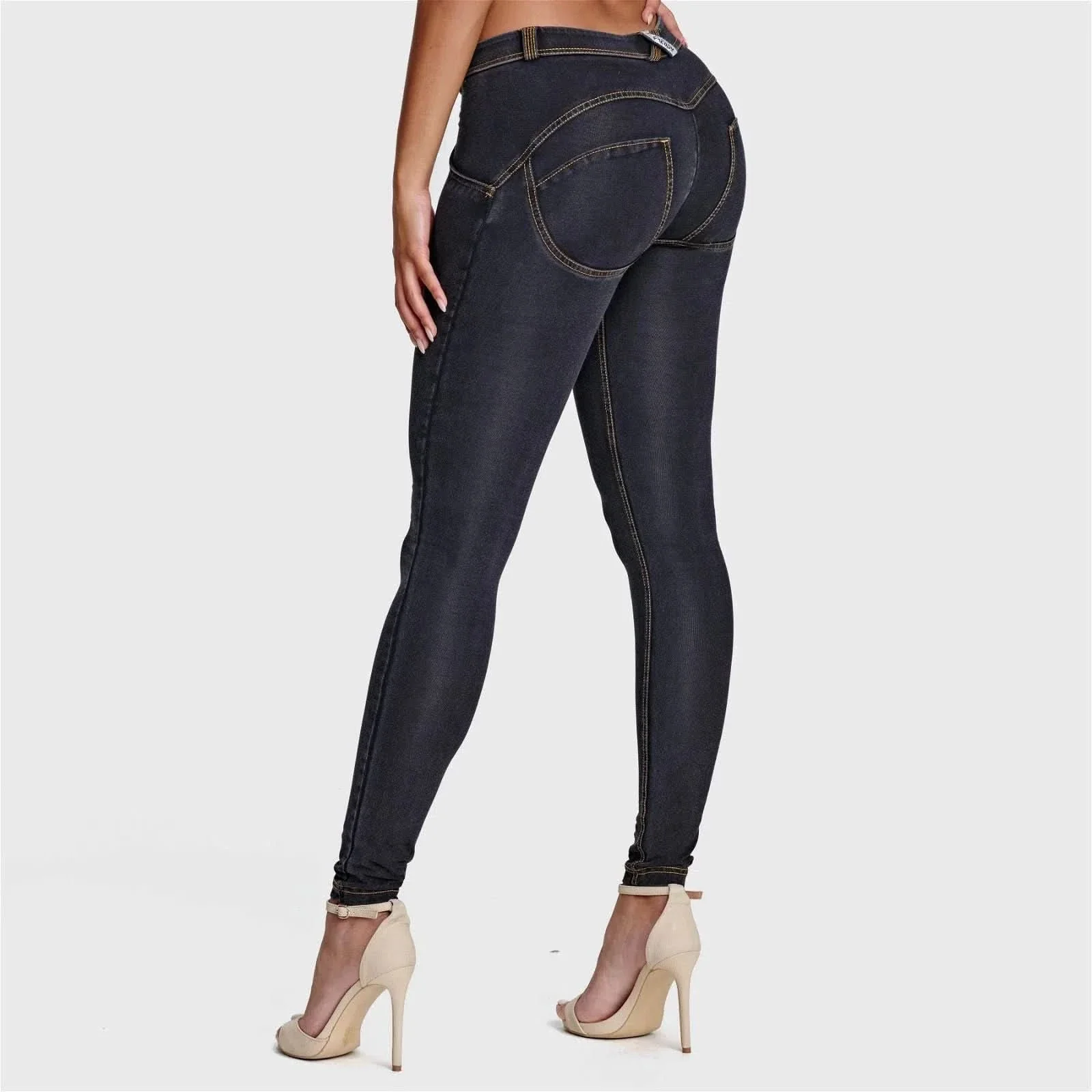 WRUP Denim - Mid Rise - Full Length - Black + Yellow Stitching - Image 3