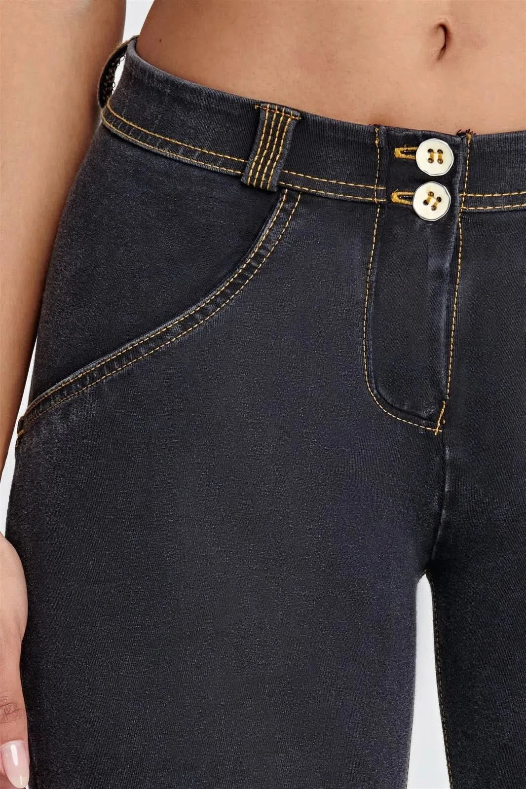 WRUP Denim - Mid Rise - Full Length - Black + Yellow Stitching - Image 8