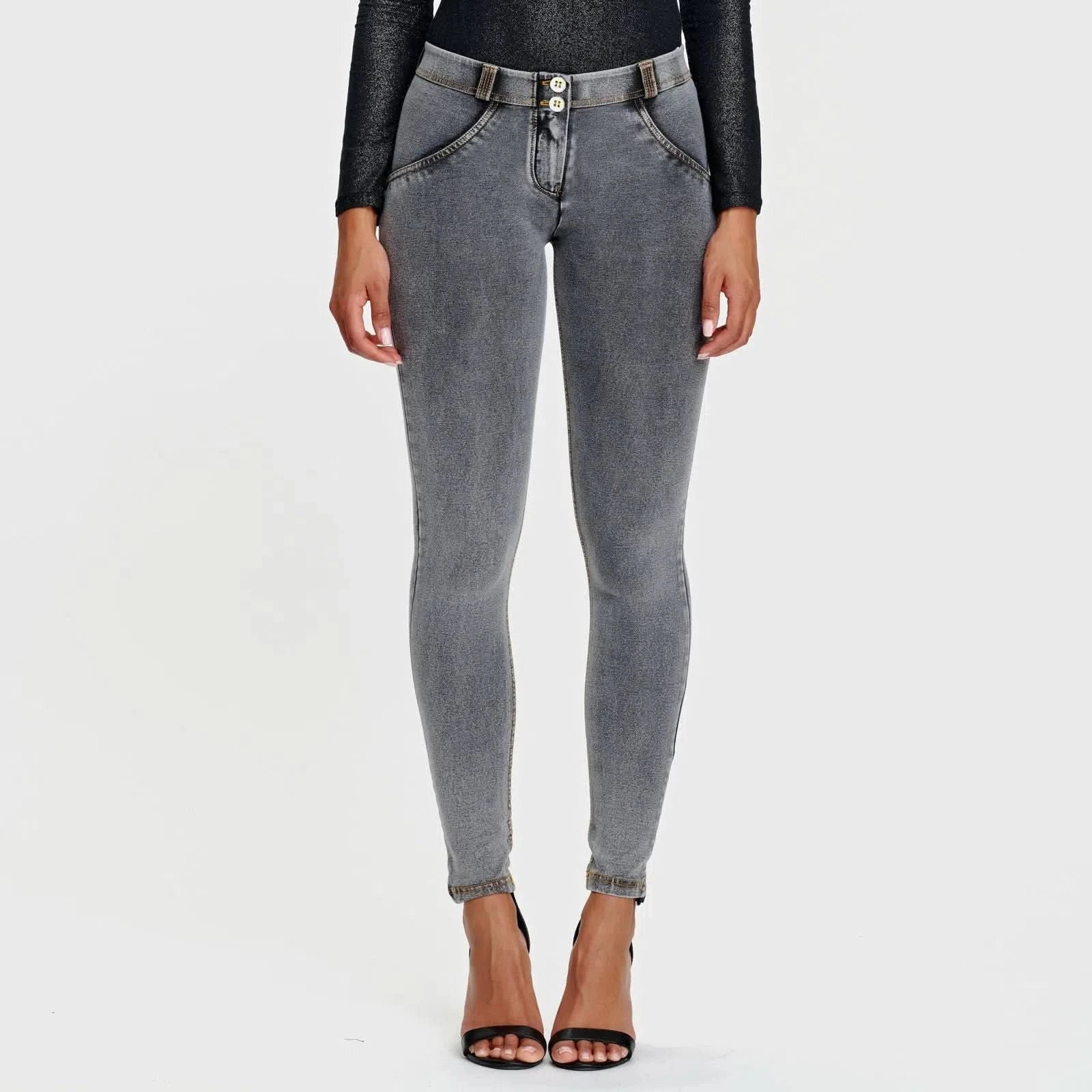 WRUP Denim - Mid Rise - Full Length - Grey + Yellow Stitching - Image 3