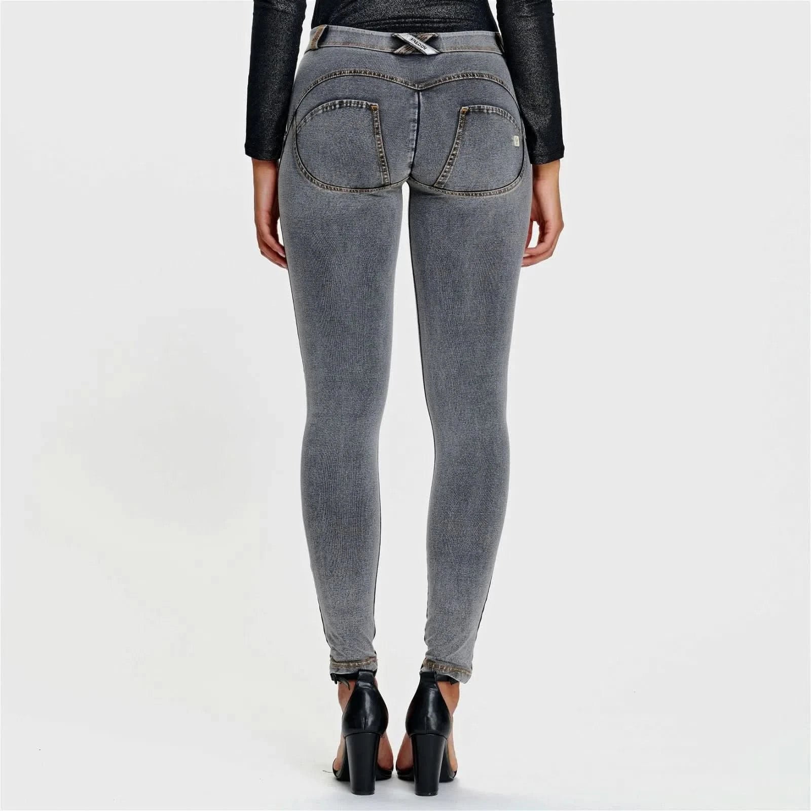 WRUP Denim - Mid Rise - Full Length - Grey + Yellow Stitching - Image 4