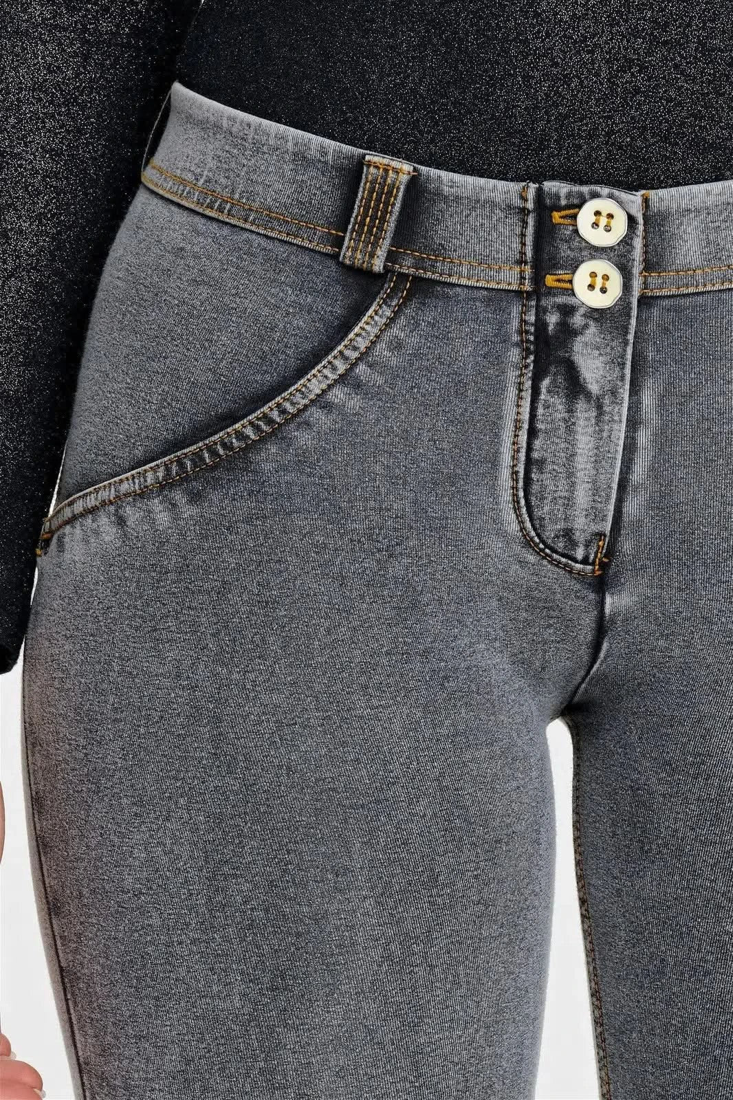 WRUP Denim - Mid Rise - Full Length - Grey + Yellow Stitching - Image 7