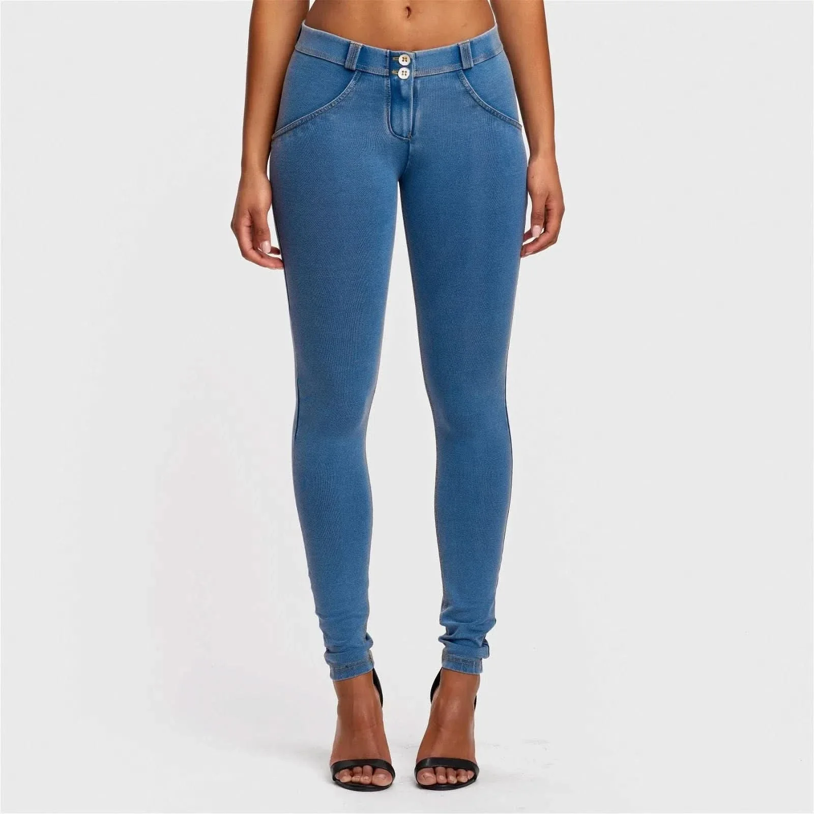 WRUP Denim - Mid Rise - Full Length - Light Blue + Yellow Stitching - Image 3