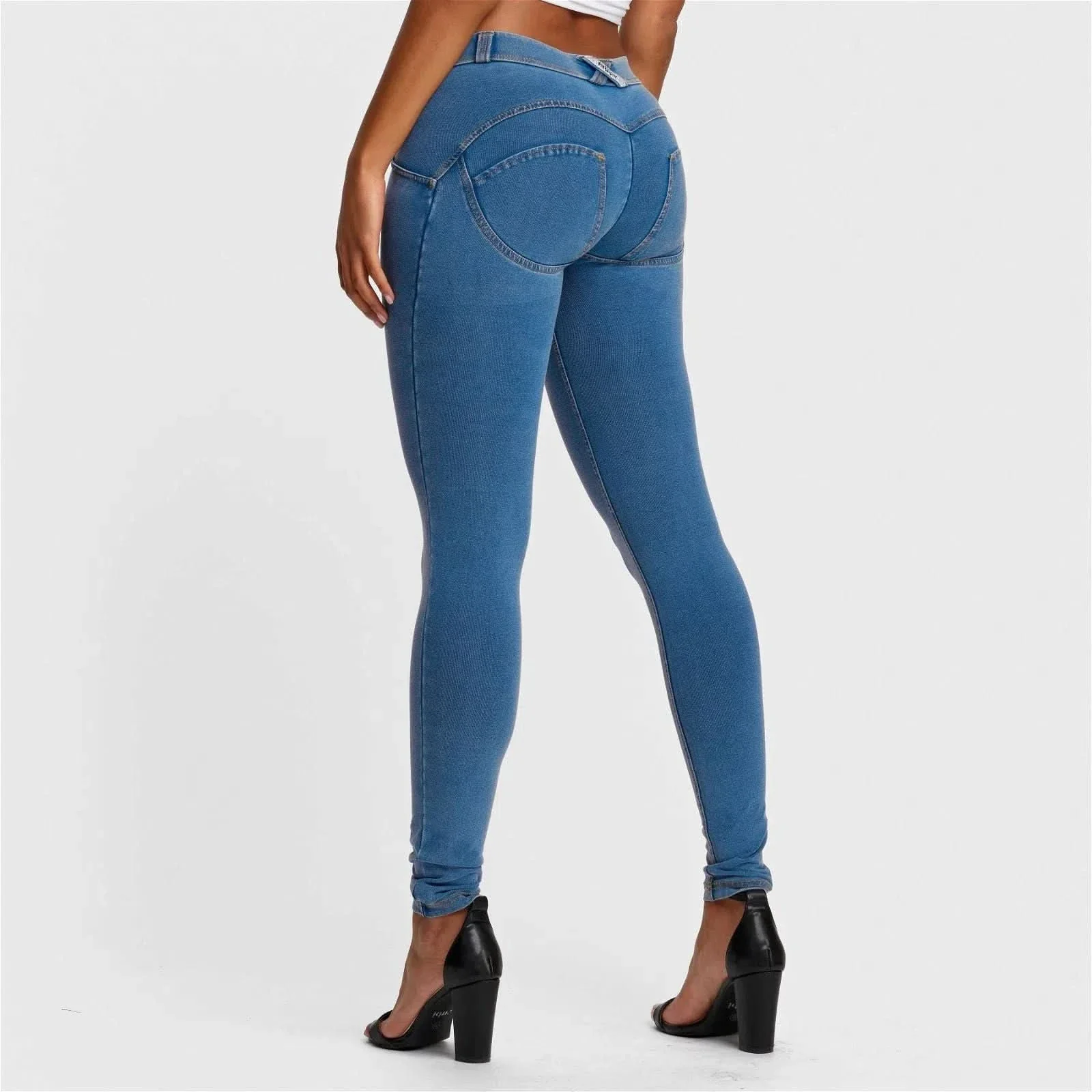 WRUP Denim - Mid Rise - Full Length - Light Blue + Yellow Stitching - Image 5