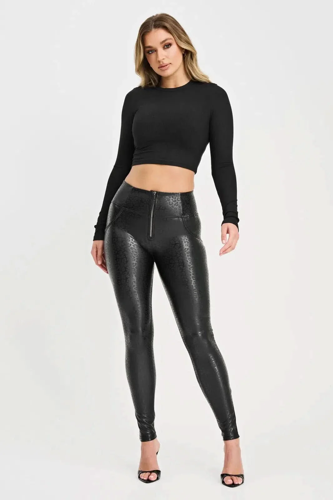 WRUP Panther Faux Leather - High Waisted - Full Length - Black - Image 3