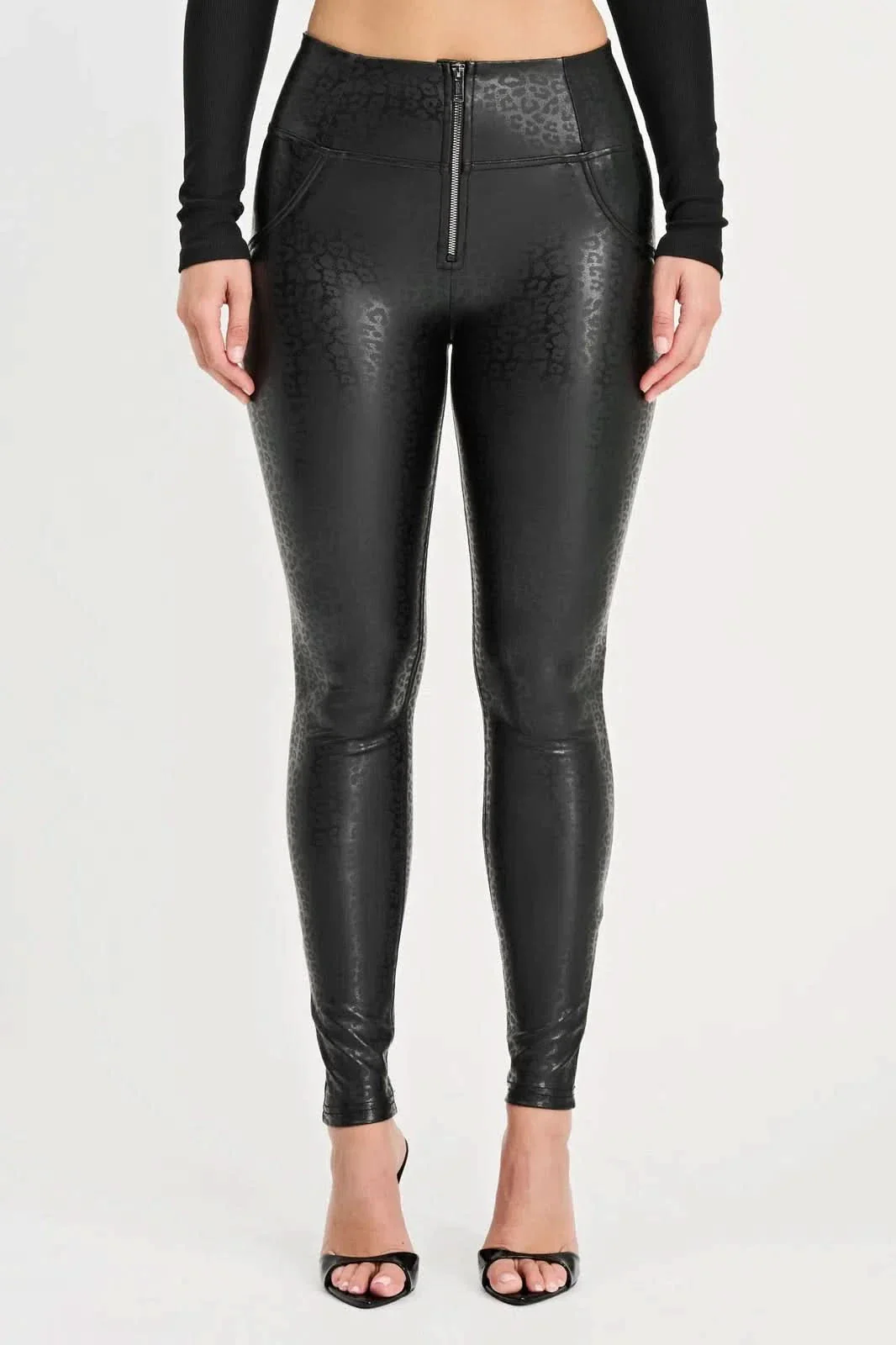 WRUP Panther Faux Leather - High Waisted - Full Length - Black - Image 5