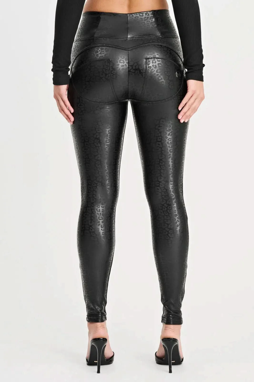WRUP Panther Faux Leather - High Waisted - Full Length - Black - Image 6