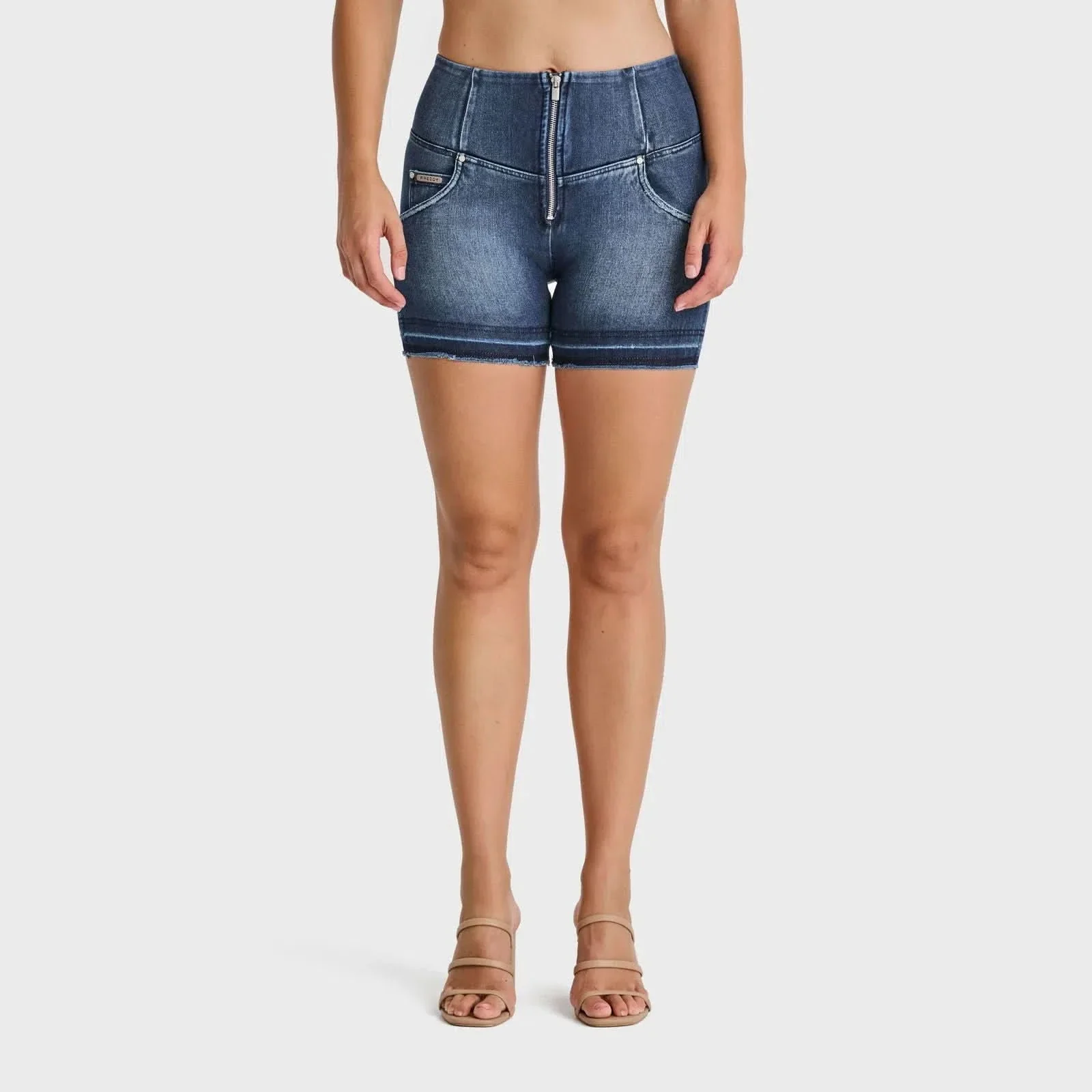 WRUP SNUG Jeans - High Waisted - Shorts - Dark Blue + Blue Stitching - Image 9