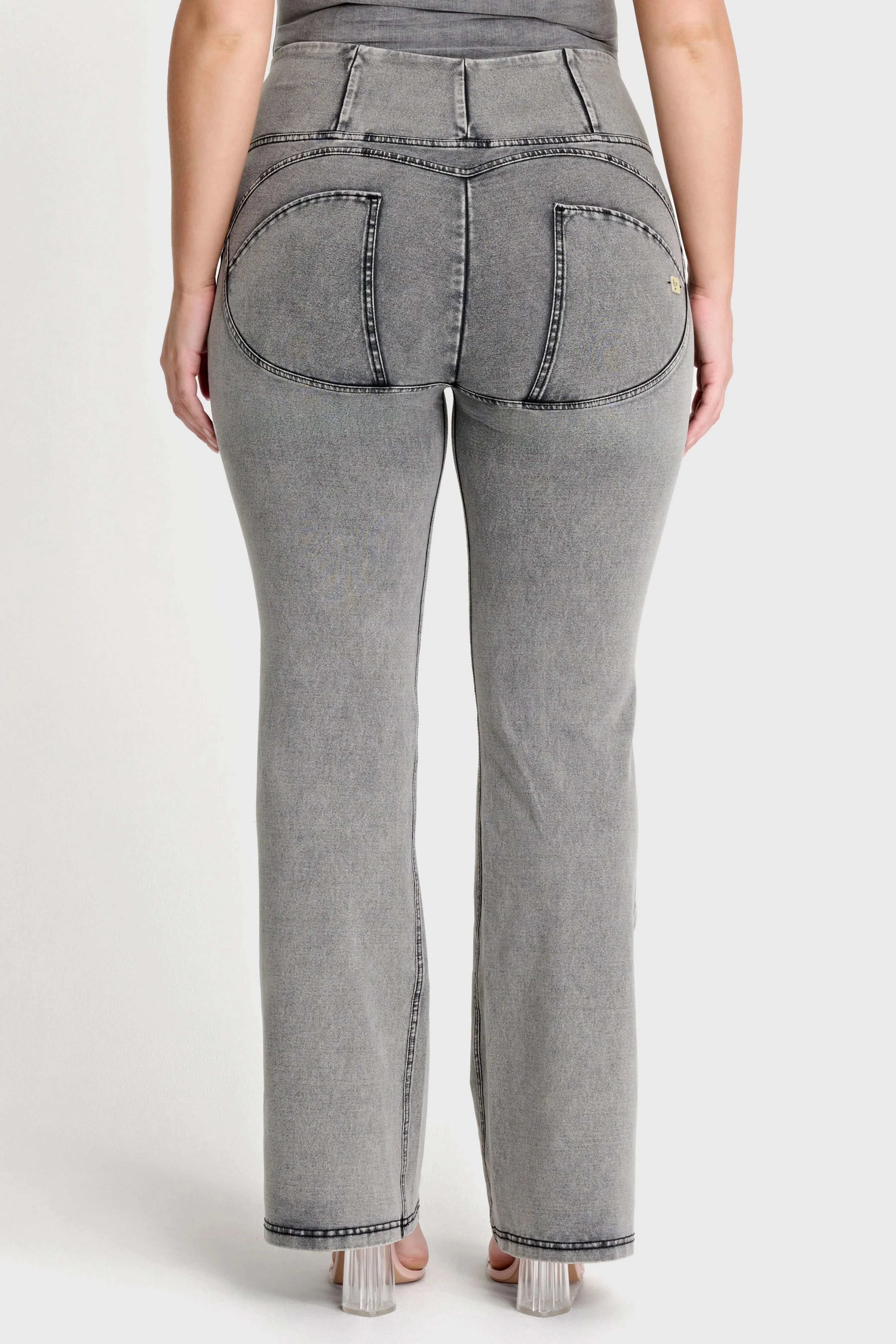 WRUP Denim with Front Pockets - Super High Waisted - Flare - Grey + Black Stitching - Image 4